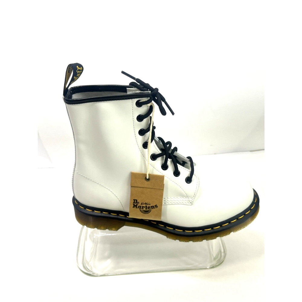 Dr. Martens White Combat Boots Women Size 10 Leather Black 8-Eye New No Box - Picture 3 of 14